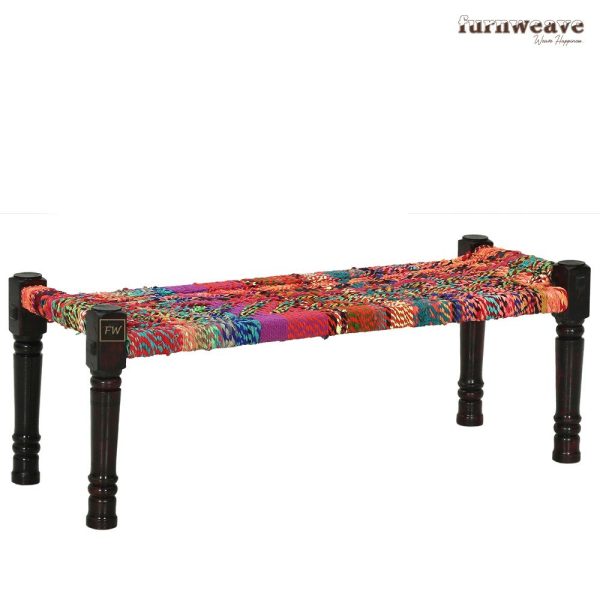 Furnweave Handwoven Wooden Bench | Rangana - Multicolor by Furnweave