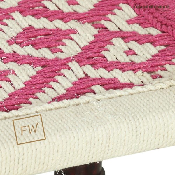 Furnweave Handwoven Set of Two Stools | Sheesham Wood | Cotton Rope | White and Pink by Furnweave