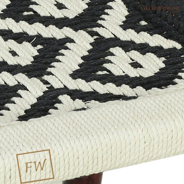 Furnweave Handwoven Set of Two Stools | Sheesham Wood | Cotton Rope | White and Black by Furnweave