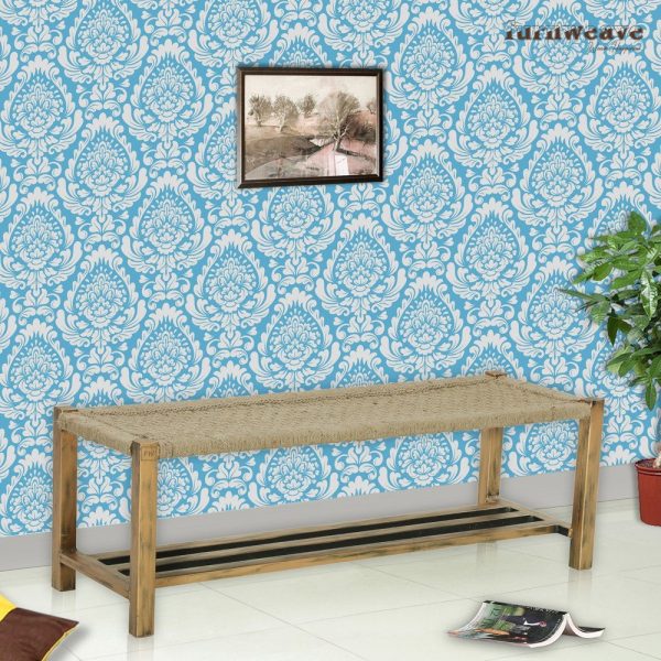 Classic Jute Bench in Iron Stand | Gold Finish by Furnweave