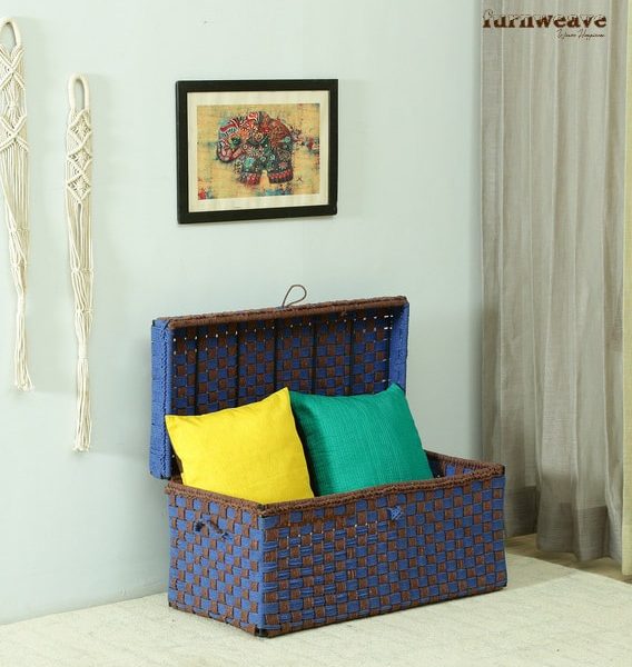 Buy Blue & Brown Woven Blanket Box Online in India | Furnweave