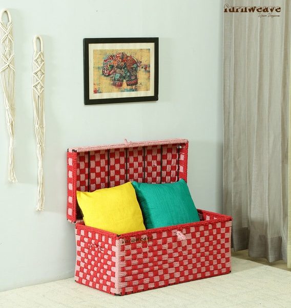 Buy Red and Pink Woven Box Online | Laundry Basket | Furnweave