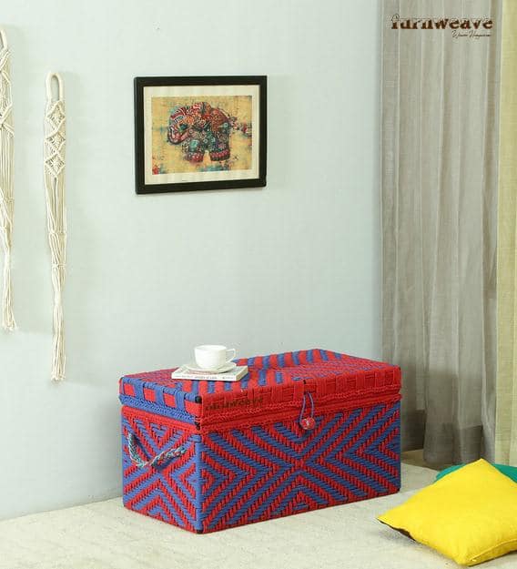 Buy Storage Box of Blue and Red Color Online - Furnweave