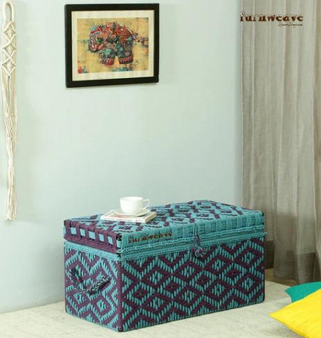 Buy Laundry Basket of Purple and Cyan Color Online - Furnweave-Woven Laundry Baskets with Lids: Style and Functionality Combined