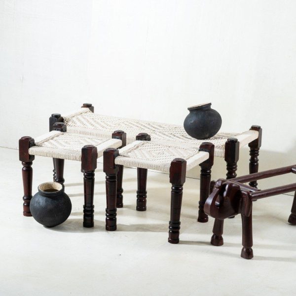 Buy Woven Bench Online and set of two stools- Furnweave