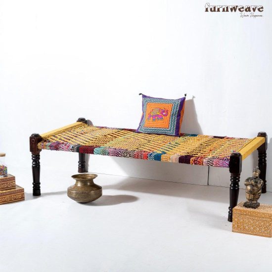 Buy Multicolor Handwoven Wooden Charpai Online | Furnweave
