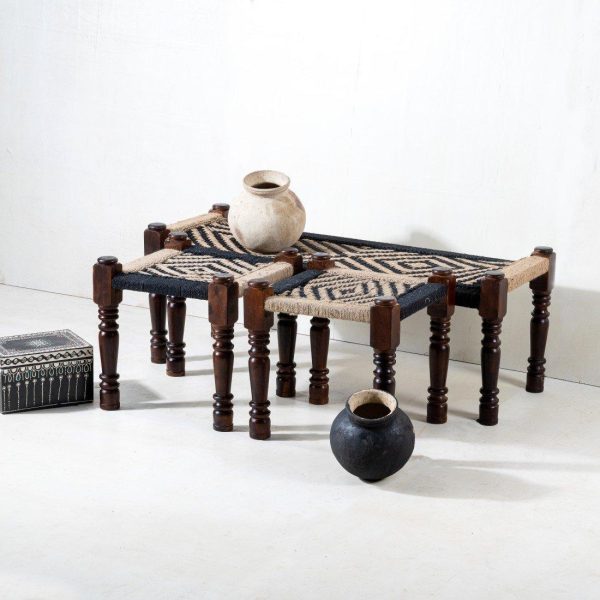 Buy Cotton Rope Bench & Set of Two Stools - Furnweave