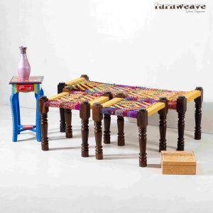 Furnweave Handwoven Bench and Set of Two Stools | Buy Multicolor Patio Bench & Stools Online at Best Price