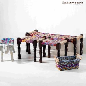 Best Multicolor Handwoven Stool and Bench Set Online | Furnweave