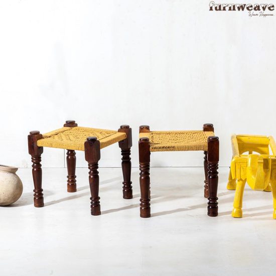 Buy Stools in India- Buy Yellow Rope Handwoven Stools Online | Charpai Pidha | Furnweave