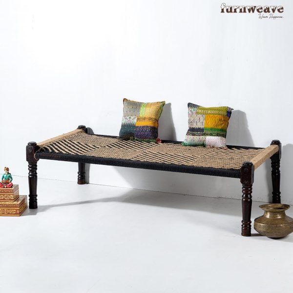 Buy wooden charpai online- Furnweave-The Amazing Benefits Of Charpai Bed | Benefits Of Rajasthani Khatiya-Buy Black Jute Wooden Charpai Online in India