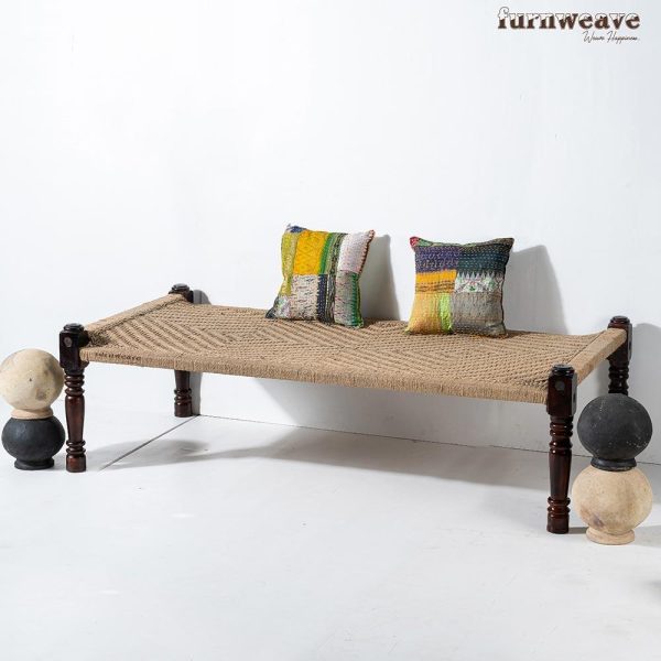 Buy Beige Handwoven wooden charpai online- Furnweave | Wooden Handwoven Charpai | Handwoven Furniture | Indian Bed | Sustainable Furniture | Beige Handwoven Wooden Charpai
