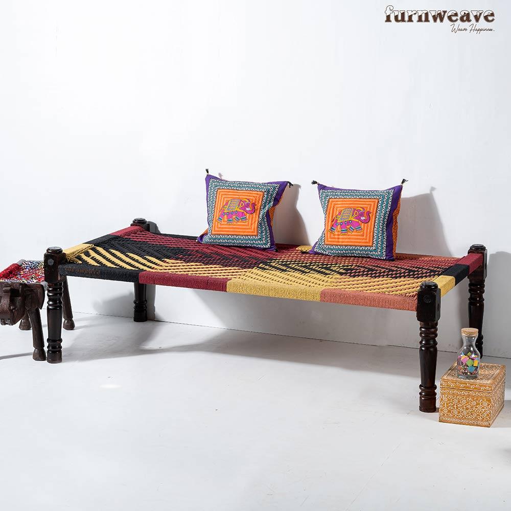Buy colorful wooden handwoven charpai online- Furnweave