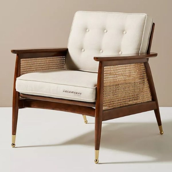 Kiansh Wooden Rattan Chair with Upholstery by Furnweave