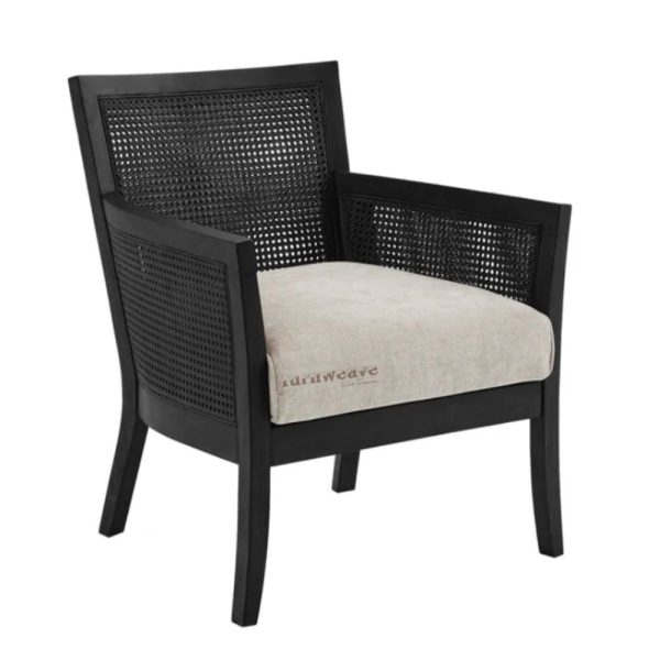 Bhavin Wooden Rattan Arm Chair (Black) by Furnweave