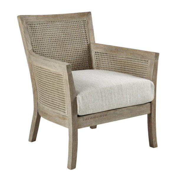 Bhavin Wooden Rattan Arm Chair (White Brown Distress) by Furnweave