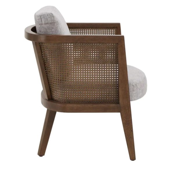 Jhanwar Wooden Rattan Arm Chair (Grey Cushion) by Furnweave