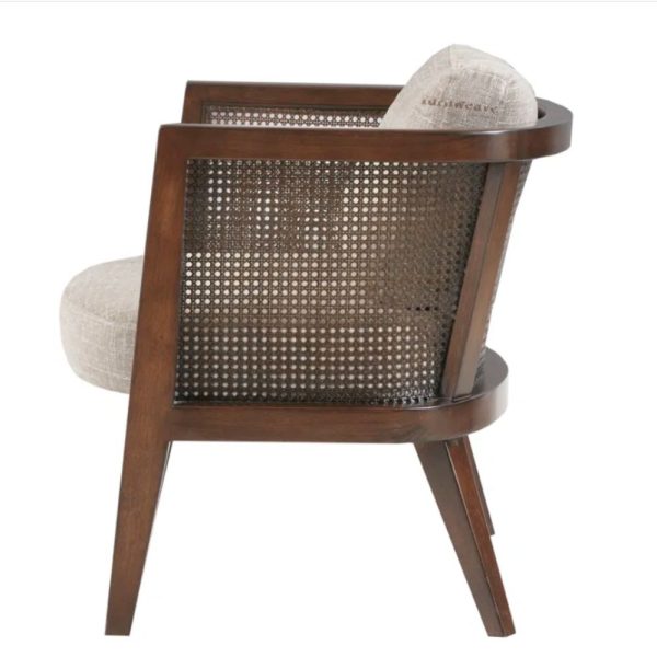 Jhanwar Wooden Rattan Arm Chair (Off White Cushion) by Furnweave