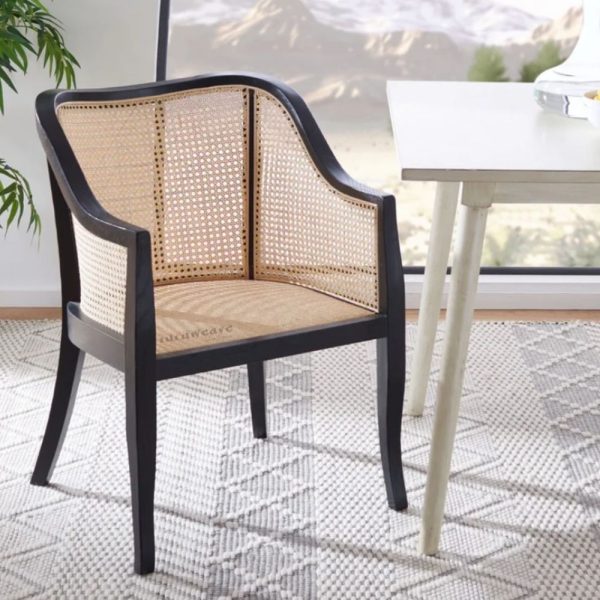 Purab Wooden Rattan Arm Chair (Black Finish) by Furnweave