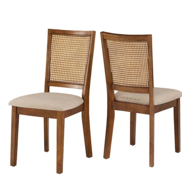 Jevin Wooden Rattan Dining Chair Set of Two by Furnweave