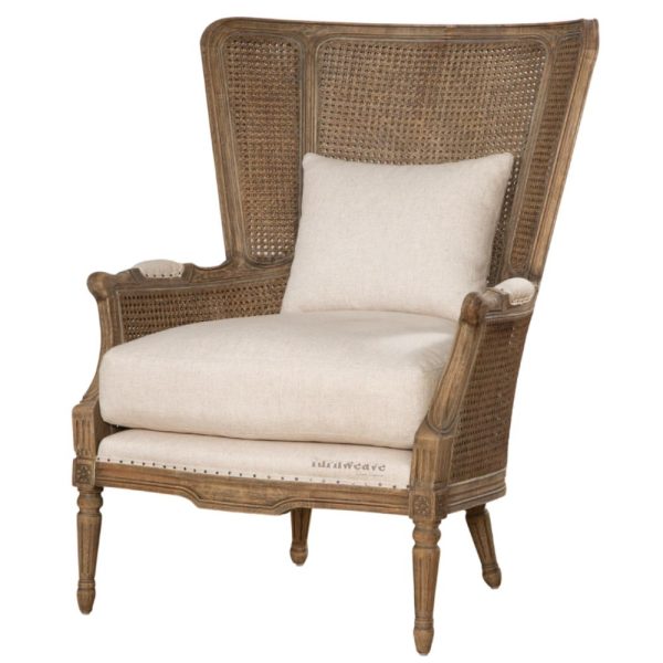 Brown Wingback Chair-Sairen Wooden Rattan Wingback Accent Chair (Antique Brown)-Furnweave