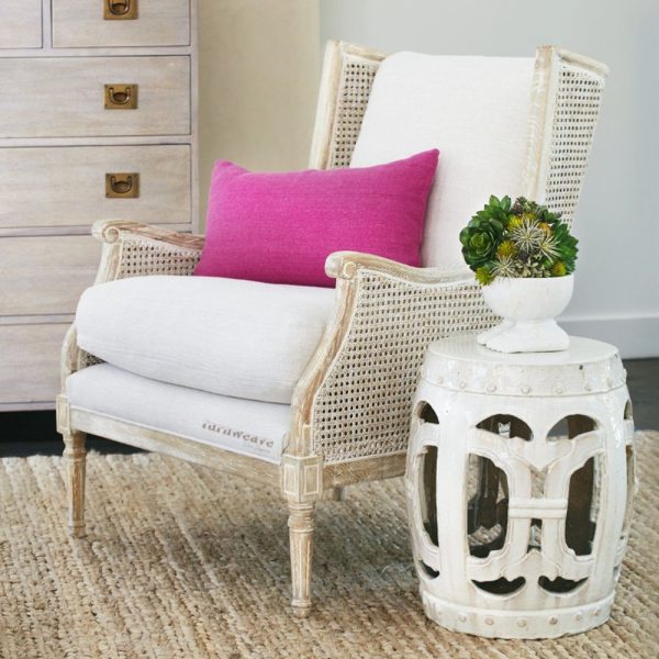 White Cane Chair-Tara Wooden Cane Wingback Accent Chair (White Distress)-Furnweave