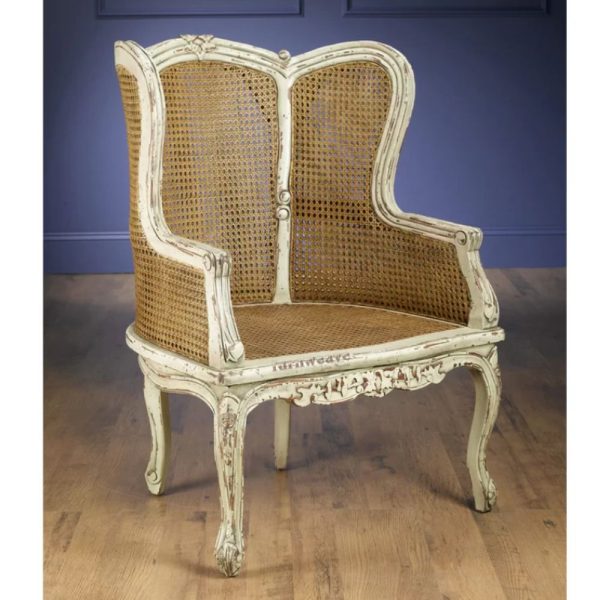 Emistra Wooden Rattan Wingback Chair (White Distress) by Furnweave
