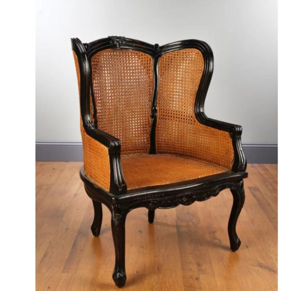 Black Wingback Chair-Emistra Wooden Rattan Wingback Chair (Black)-Furnweave