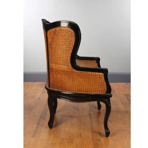 Emistra Wooden Rattan Wingback Chair (Black) by Furnweave