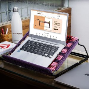 The Impact of Using a Laptop Stand on Your Productivity and Efficiency- Buy Opin Handwoven Laptop Stand For Desk Online- Furnweave - Purple and pink