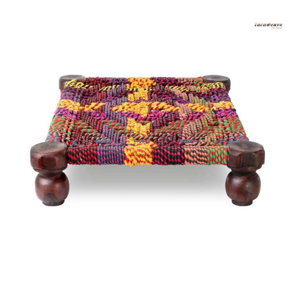 Devine Wooden Multipurpose Chowki (Multicolor) by Furnweave