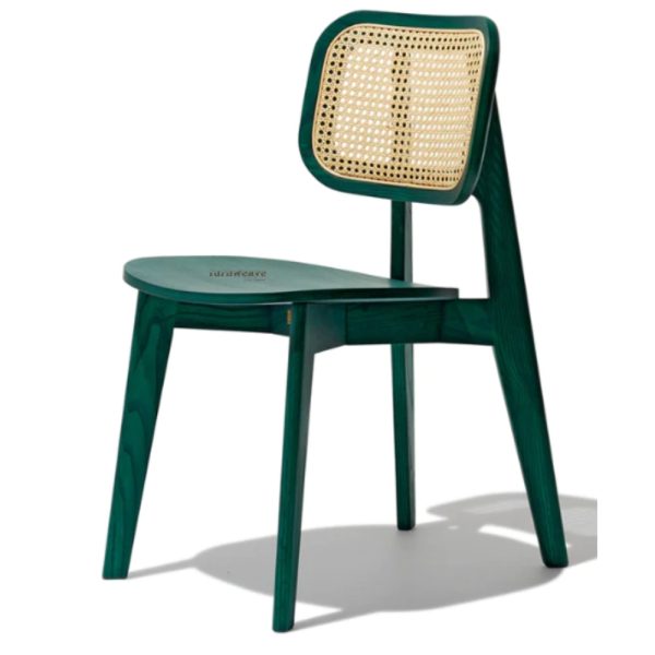 Green Dining Chairs | Saksha Wooden Rattan Cane Dining Chair (Green)-Furnweave