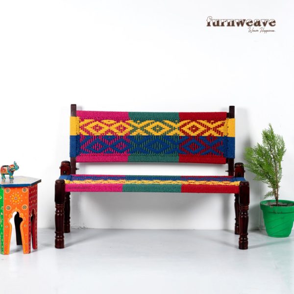 Furnweave Wooden Backrest Bench (Colorful 1) by Furnweave