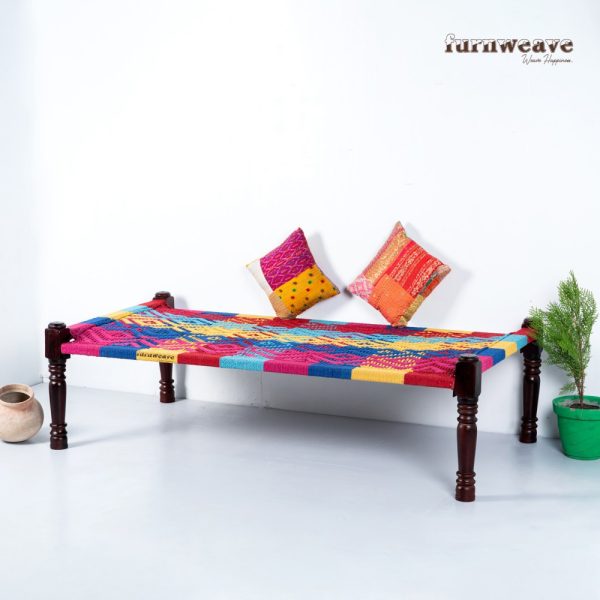 Furnweave Wooden Handwoven Charpai (Colorful 4) by Furnweave