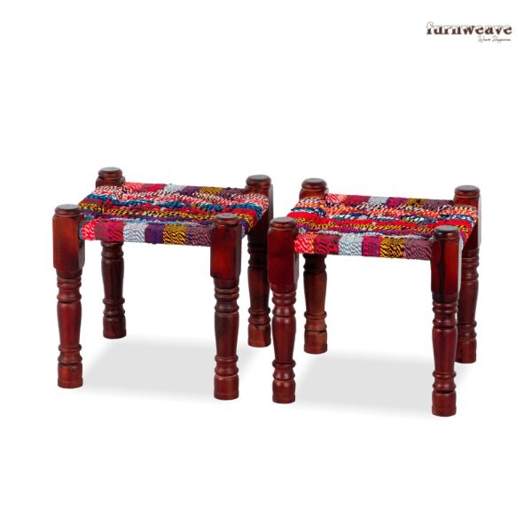 Furnweave Handwoven Set of Two Stools Multicolor by Furnweave