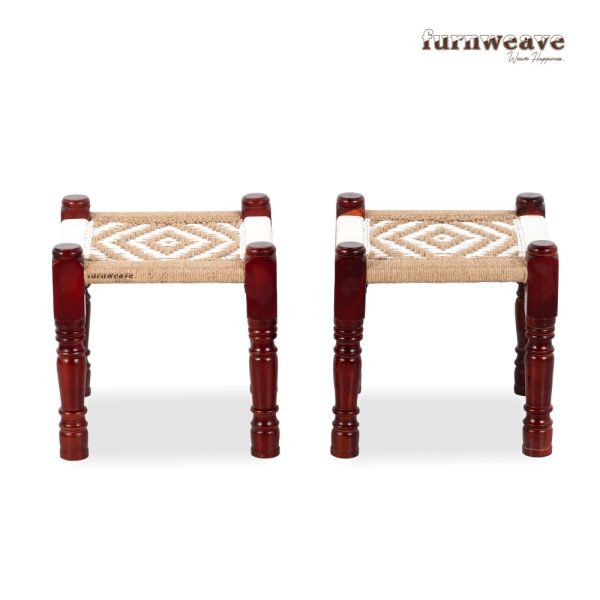 Furnweave Handwoven Set of Two Stools White Jute by Furnweave