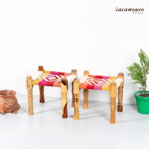 Furnweave Handwoven Set of Two Stools Natural Colorful by Furnweave